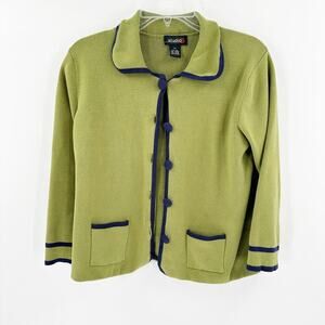 Studio G Green Silk Blend Pocket Button Front Casual Knit Cardigan Size XL